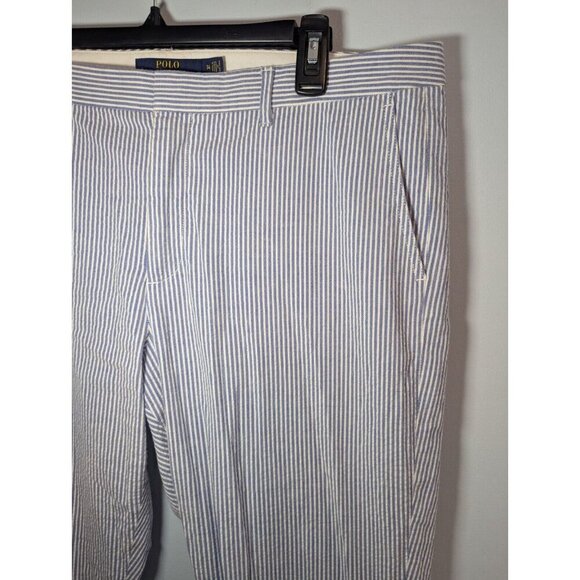 Polo Ralph Lauren Womens Blue White Striped Seersucker Nautical Ankle Pants 14 - Picture 3 of 13